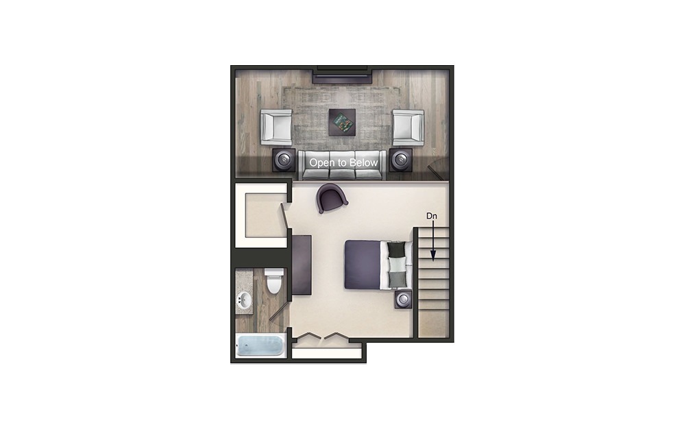 The Wright - 1 bedroom floorplan layout with 1 bathroom and 800 square feet (Floor 2)