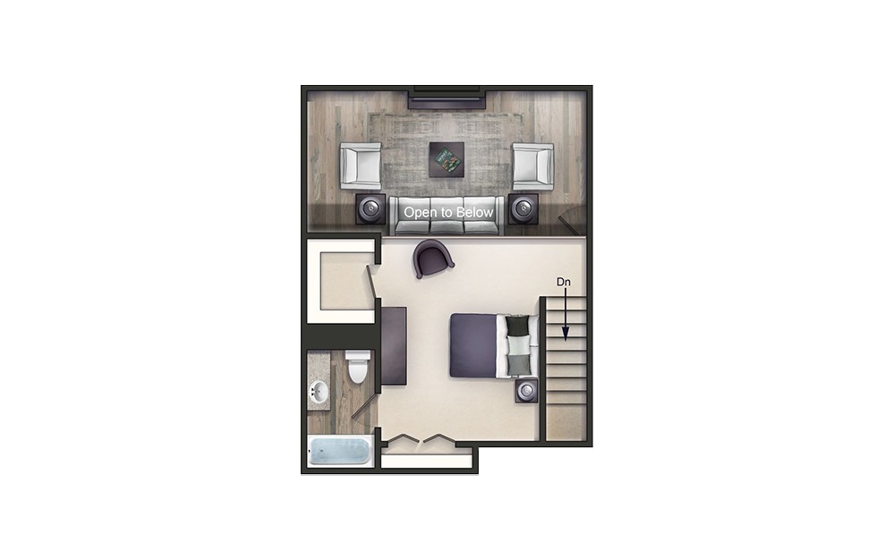 1 Bed 1 Bath - 1 bedroom floorplan layout with 1 bath and 800 square feet. (Floor 2)