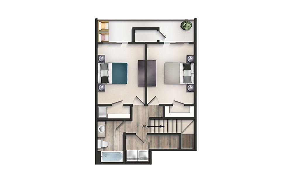 2 Bed 1.5 Bath - 2 bedroom floorplan layout with 1.5 bath and 1045 square feet. (Floor 2)