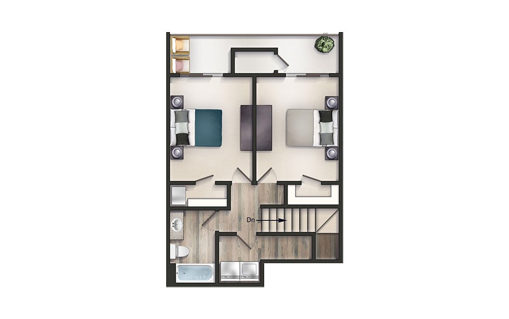 The Alexander - 2 bedroom floorplan layout with 1.5 bathroom and 1045 square feet (Floor 2)