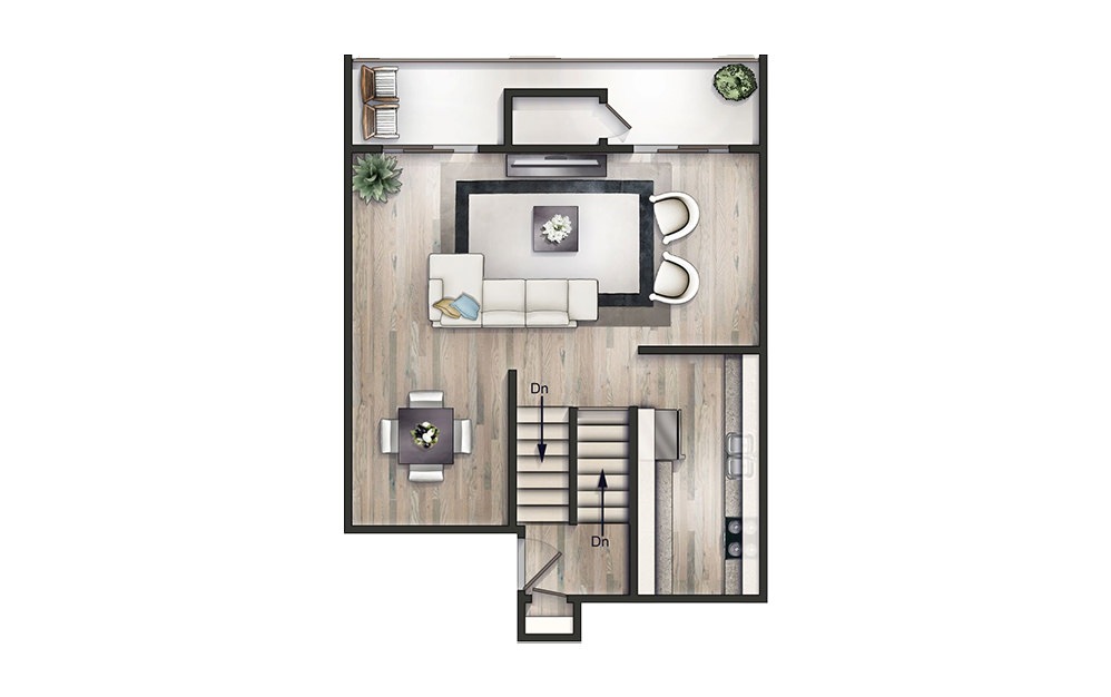 The Lautner - 2 bedroom floorplan layout with 2 baths and 1250 square feet. (Floor 1)