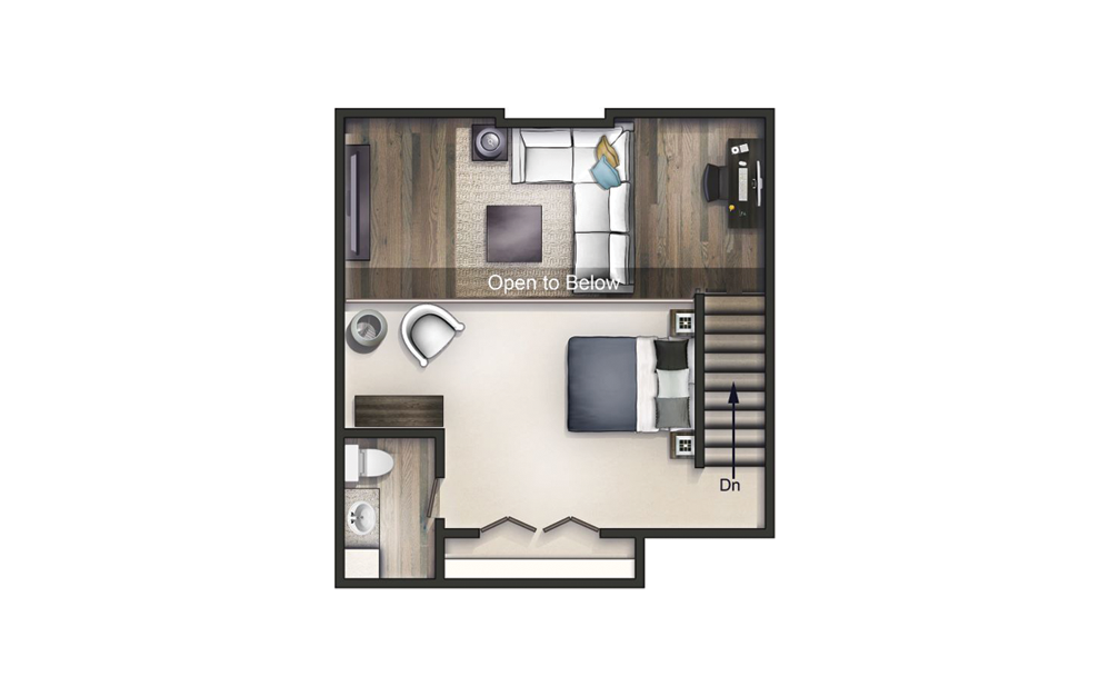 The Neutra - 3 bedroom floorplan layout with 2 bathrooms and 1335 square feet (Floor 3)