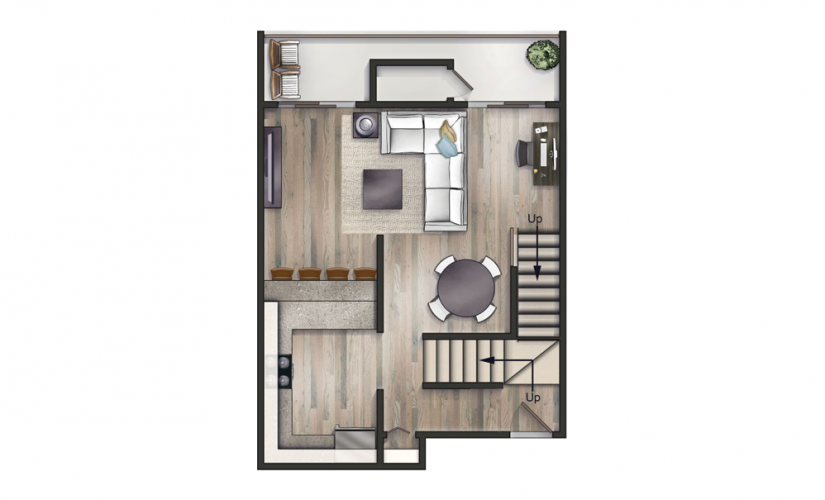 The Neutra - 3 bedroom floorplan layout with 2 bathrooms and 1335 square feet