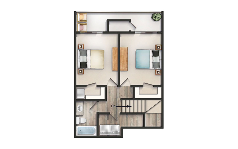 The Neutra - 3 bedroom floorplan layout with 2 baths and 1335 square feet. (Floor 2)