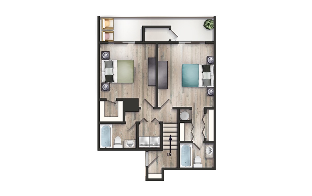 The Lautner II Newly Renovated - 2 bedroom floorplan layout with 2 baths and 1250 square feet. (Floor 2)