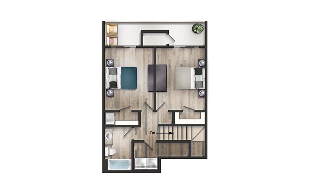 The Alexander II Newly Renovated - 2 bedroom floorplan layout with 1.5 bath and 1045 square feet. (Floor 2)