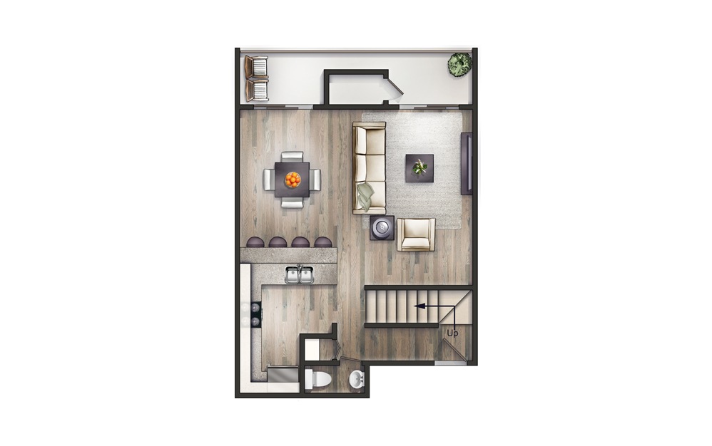 The Alexander II Newly Renovated - 2 bedroom floorplan layout with 1.5 bath and 1045 square feet. (Floor 1)