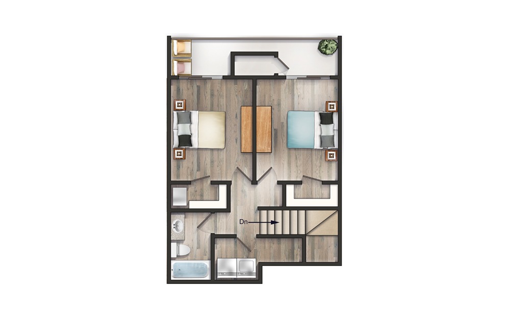 The Neutra II Newly Renovated - 3 bedroom floorplan layout with 2 baths and 1335 square feet. (Floor 2)