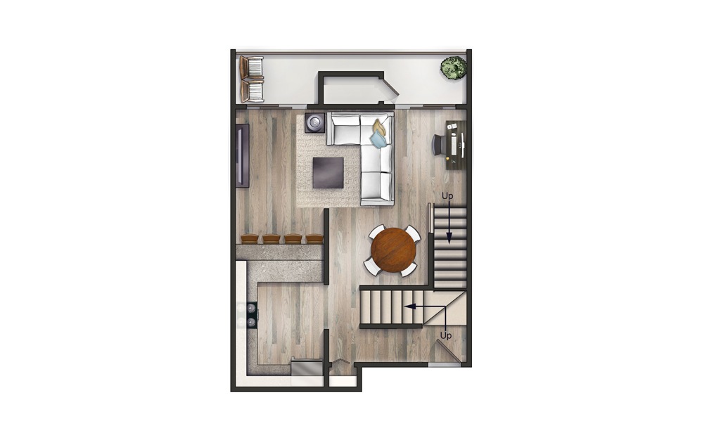 The Neutra II Newly Renovated - 3 bedroom floorplan layout with 2 bathrooms and 1335 square feet (Floor 1)