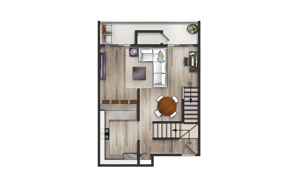 The Neutra II Newly Renovated - 3 bedroom floorplan layout with 2 baths and 1335 square feet. (Floor 1)