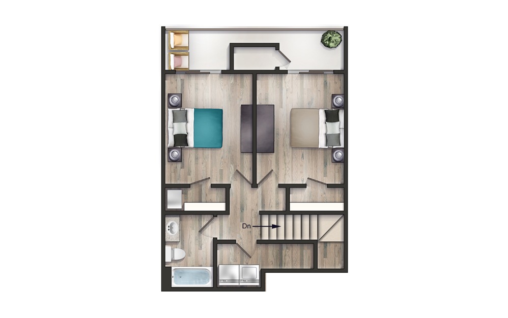 The Wexler II Newly Renovated - 2 bedroom floorplan layout with 1 bath and 1035 square feet. (Floor 2)