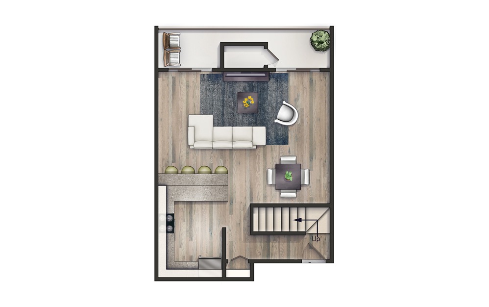 The Wexler II Newly Renovated - 2 bedroom floorplan layout with 1 bath and 1035 square feet. (Floor 1)